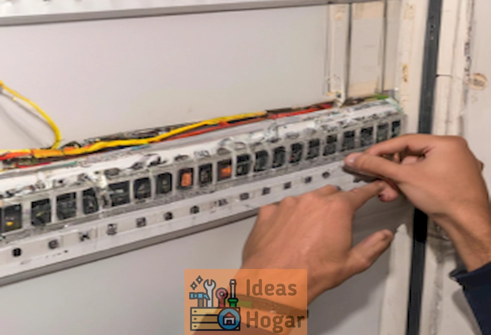 Mano de un electricista trabajando en la actualización de un panel eléctrico a 200 amperios en el año 2024.