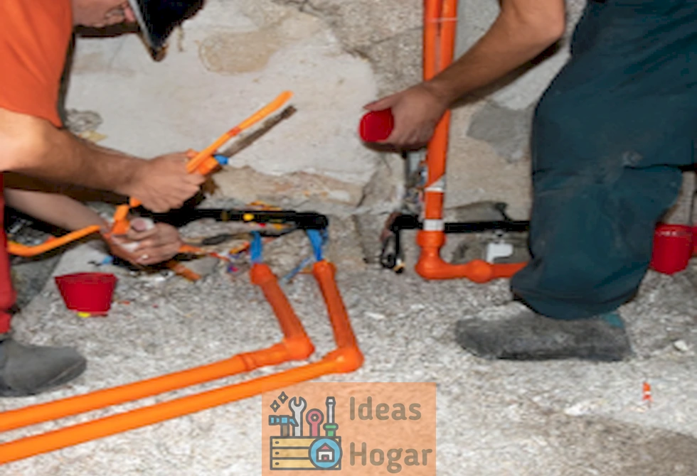 Imagen ilustrativa de un equipo profesional instalando tuberías PEX en una casa durante un repipeo en el año 2024.