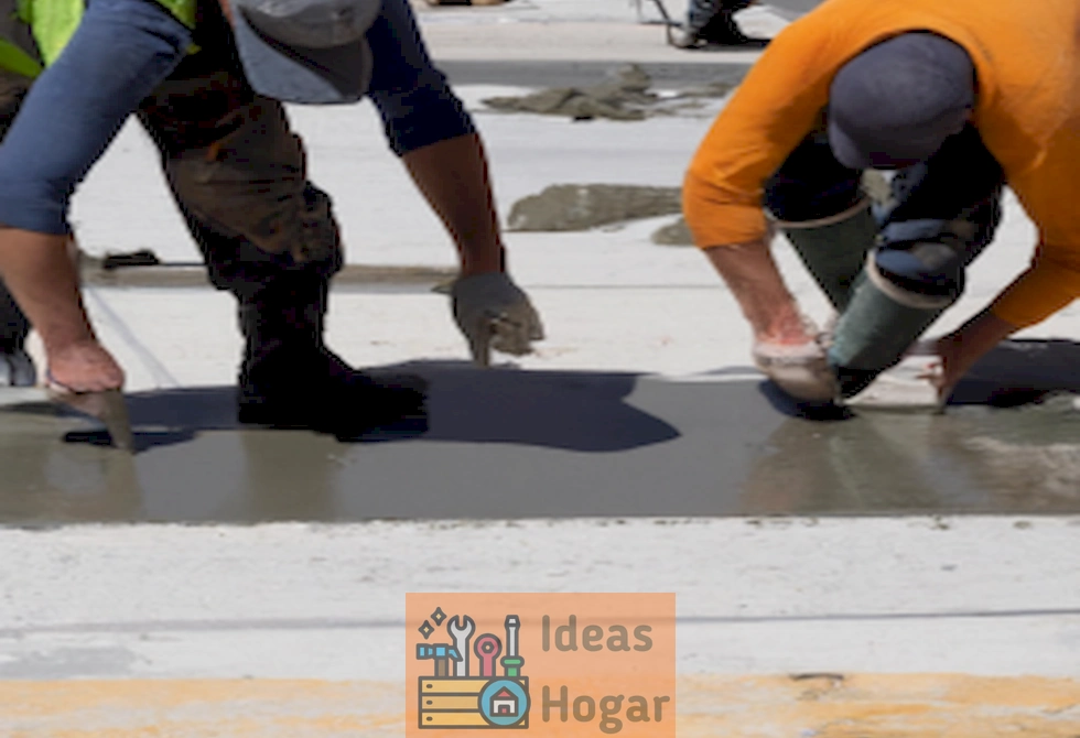 Imagen de trabajadores colocando concreto fresco en una losa para prevenir grietas en la superficie.