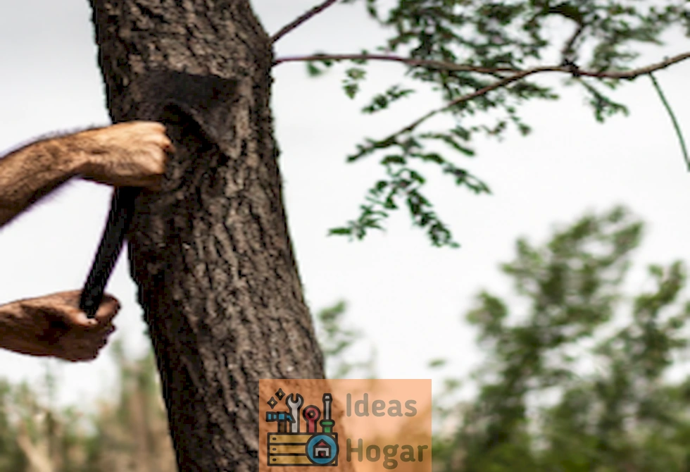 Imagen ilustrativa de un hombre usando un hacha para cortar un árbol en el bosque.