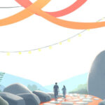 Decoración de jardines con banderas y guirnaldas