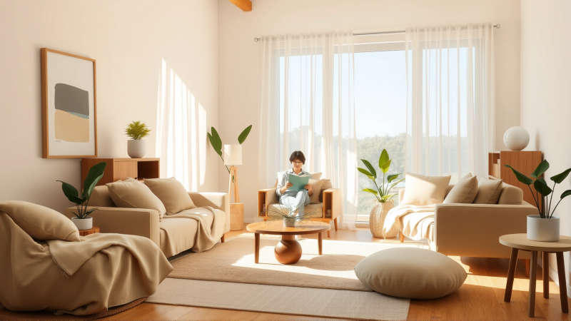 Serena vivienda con calidez natural y calma