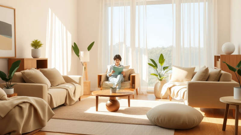 Serena vivienda con calidez natural y calma