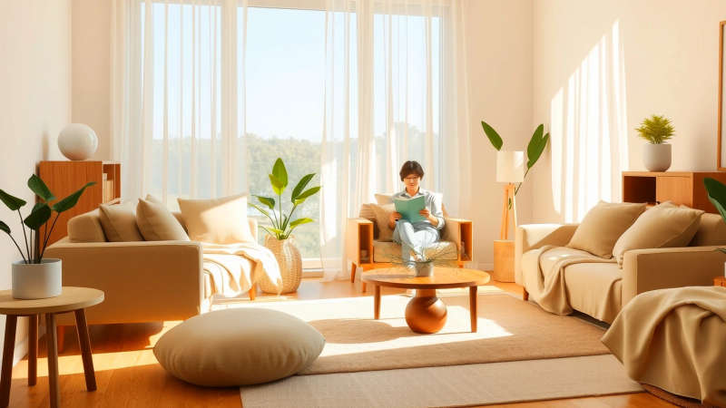 Serena vivienda con calidez natural y calma