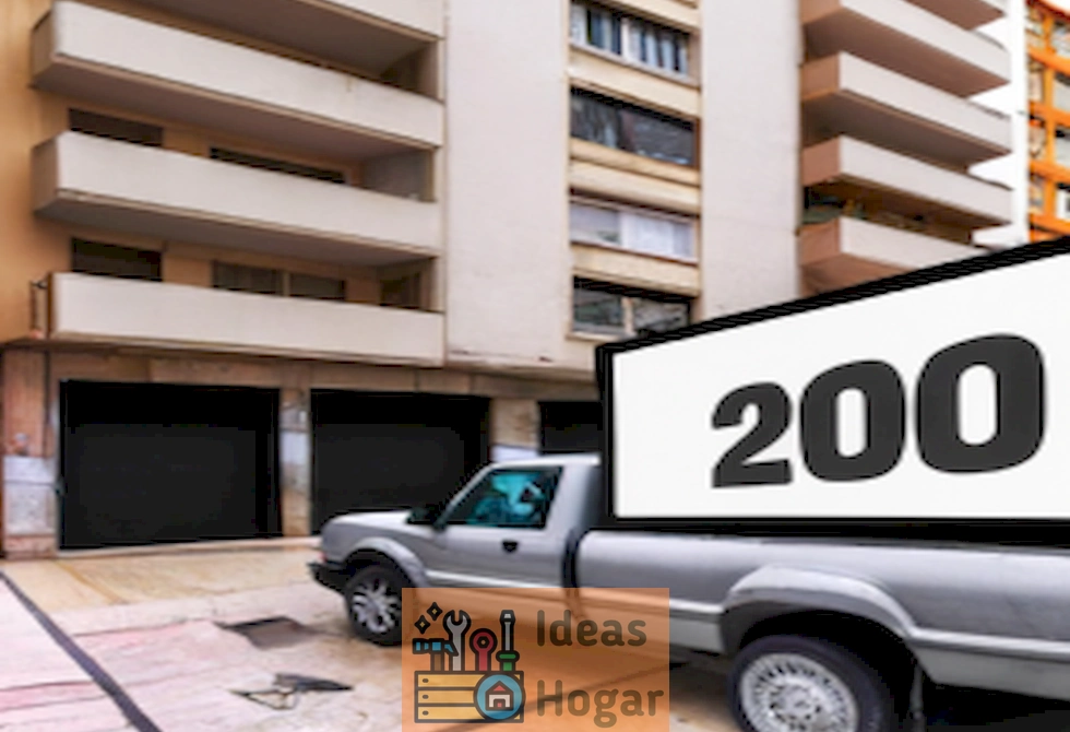 Imagen de una camioneta de mudanza frente a un edificio de apartamentos de una habitación, representando el costo promedio de mudanza en el año 2024.