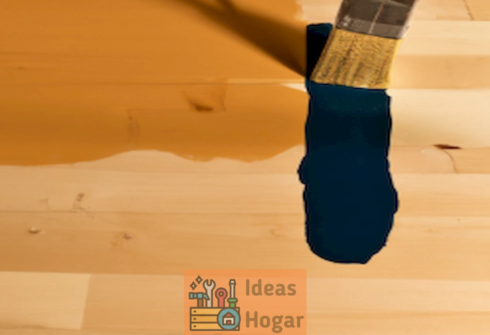 Imagen de un suelo de madera con pintura y pinceles, ilustrando el proceso de pintura de un suelo de madera.