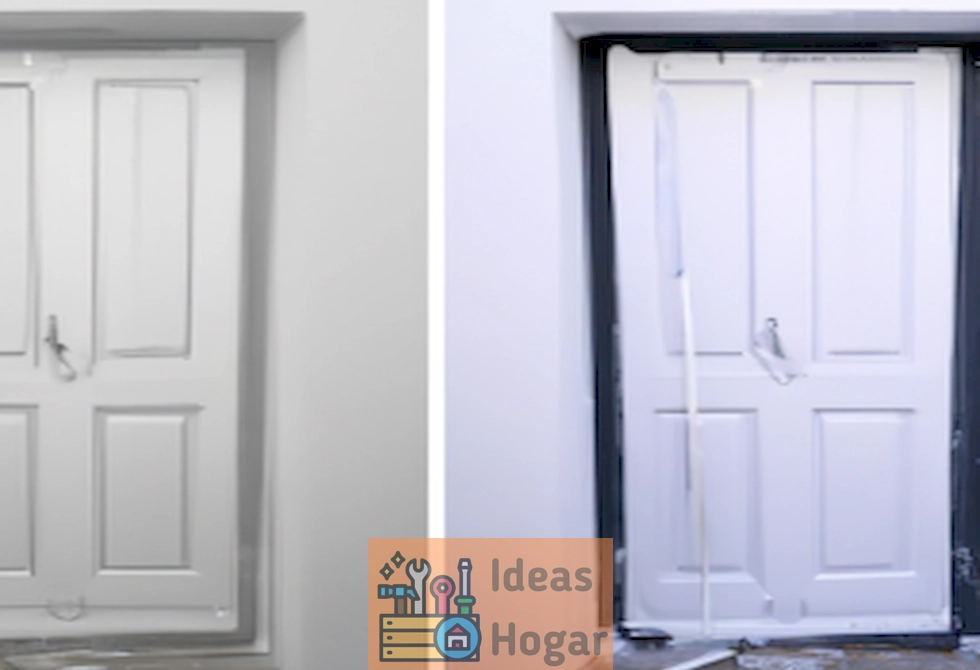 Puerta recién pintada en color blanco brillante, mostrando el antes y después de la renovación, ilustrando el impacto del costo de pintar una puerta en el presupuesto del hogar.
