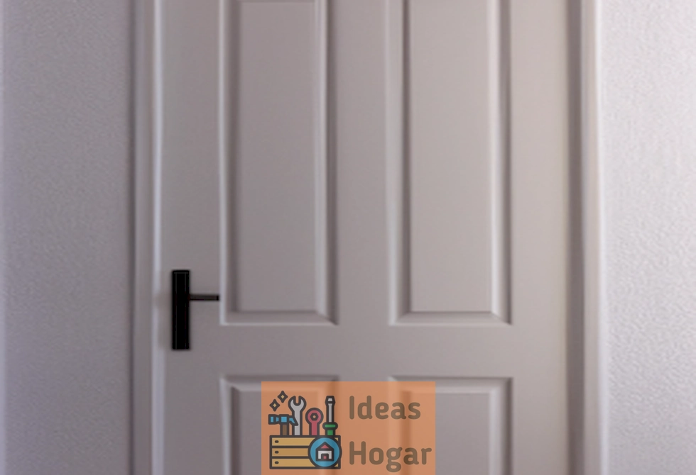 'Puerta de madera renovada con pintura blanca para actualizar su aspecto y darle un toque fresco y moderno al hogar'.