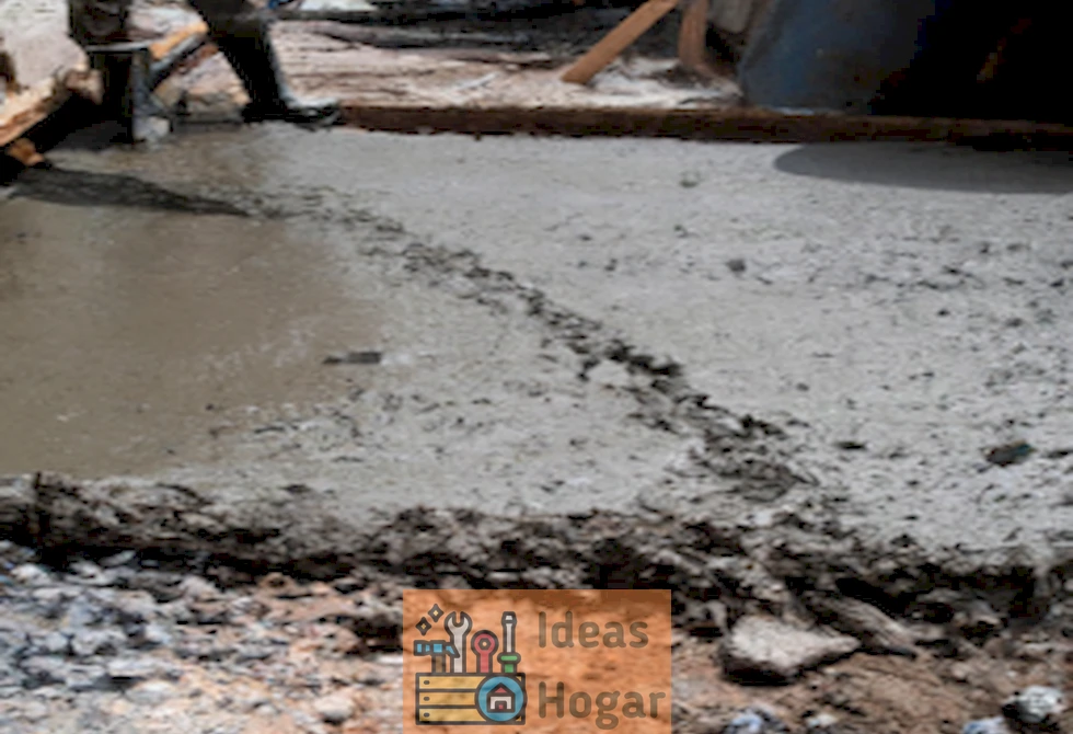 Imagen mostrando el proceso de vertido de concreto sobre una losa de concreto existente.